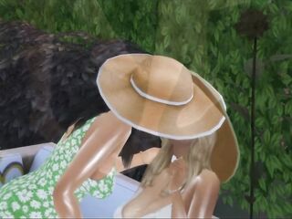 Black stepsisters three-some in garden