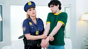 Cop stepmom catches stepson jerking off and fucks him to avoid arrest