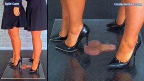 Crushing Your Cock & Balls Under Plexi & Our Work Stilettos - 181 Split Cam - Goddess Amber - Miss Lucy - Trample Trampling CBT Ballbusting Crushing
