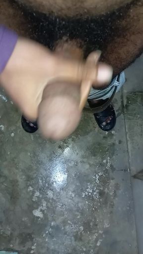 Big Cock Hairy Indian Guy Jerk off Cum in Public Toilet Yummy Cum