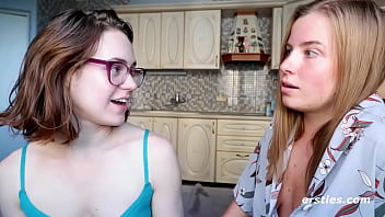 Cute blonde gets her first lesbian taste on camera