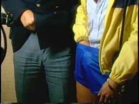 Blond twink sucks off older guys in a bathroom stall
