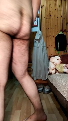 Young Gay exercising naked and showing his Big Dick