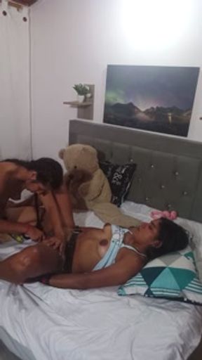 Lesbian couple fuck deliciously with a huge dildo