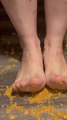 Food Crunching - Stepping on Cereal with Bare Feet Asmr