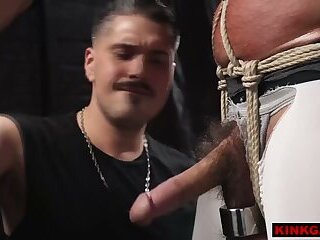 JD Manning gets his nipples pinched and his chest slapped before WoodxBound hits his bulge