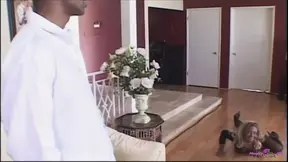 Naughty girl crawls on floor for blacked dude's ass bang