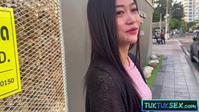 Petite Asian teen from Thailand Tuk Tuk and hard white cock ride