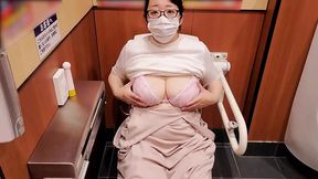 Aika's Dirty Masturbation with Big Natural Tits in the Store Toilet