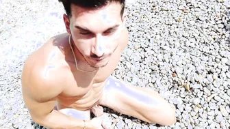 Beach Blowjob and Cum in Mouth with Uncut Bear