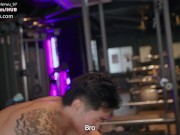 Straight trainer Vincent fucks Tyler Wu in the gym