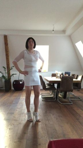 Nicki-Crossdress - sexy white Mesh-Dress (c)2016