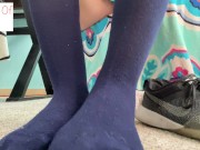 bare foot, putting on knee high socks, and nike shoes - glimpseofme