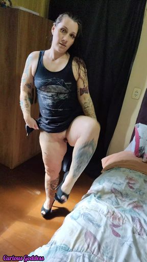 Curious Goddess - Hot Brunette Wearing Only a Towel, Very Horny