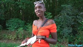 POV interracial public fuck with African busty babe and white man
