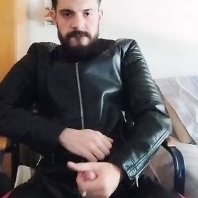 Smoking leather men masturbate