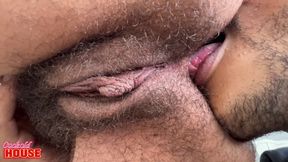 This Guy with a Big Dick Fucked the Hairy Brunette and Filled Her Mouth with Cum