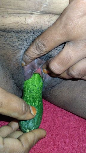 Saira home alone hungry pussy, close-up pussy masturbating big cucumber