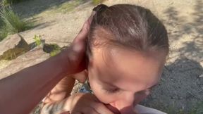 Amateur Spanish girl sucks cock in the forest