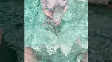 Teased in the pool before the neighbors ruined her blowjob