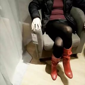 Crossed legs orgasm in a shopping mall