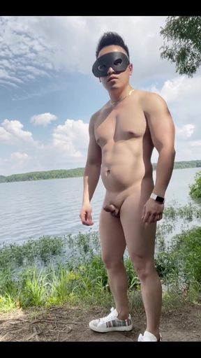 Watch Me Flex and Jerk off by the Lake