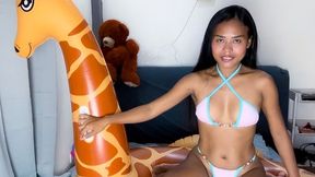 Looner Camylle Sensually Rides And Then Deflates Your Huge Inflatable Giraffe Pool Toy