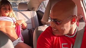 She started masturbating on the back seat and now be sure she won't pay for her ride