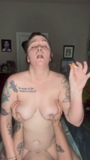 Horny MILF Smokes While Riding a Big Dick- Full Vid on OF