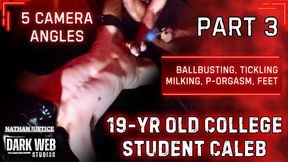 19-Year Old College Twink Caleb Gets No Mercy Tickled, Ballbusted, and Post Orgasm Milked (Part 3)