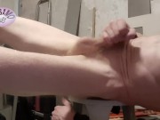 hand and feet tied so tease and play my self for horny long moaning handjob till intense cumshot