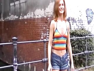 Charming Ginger German chick rides cock in public place
