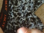 White boy cumming on camo boxers