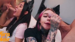 Double Penetration for Two Horny Cats: Ass Cumming with Anna and Batman