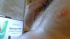 hairy chest Brian whire cock, pink tip 7 incher man, rubbing legs.