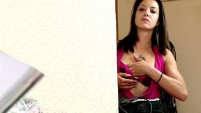 he gets caught jerking off by a slut in heat!