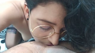 Slow sensual blowjob - girl with glasses