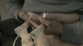 Milking process of my busty mature chubby wife filmed on cam