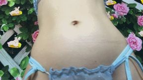 Blue Flower Dangle Ring Belly Button Fingering (HD) WMV