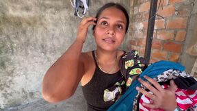 My Horny Neighbor I Ask Her to Wash My Clothes and I Pay Her with Semen on Her Face