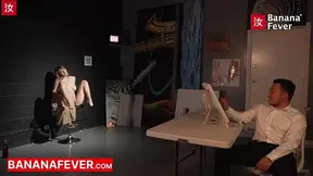 Angel Young's enormous tits bounce on Asian male artist's