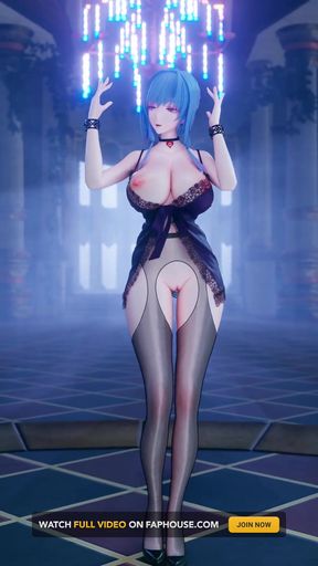 mmd T-ara - Number Azur Lane Lace Lingerie Crotchless Black Stockings