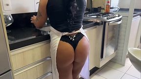 Sexy mature maid spreads her big natural tits for boss's big cock