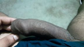 Hard black cock handjob