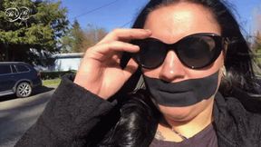 Blueheart Gagged in Public with Black Kinesio Tape