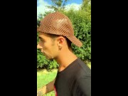 Boy walks with cum mess on face but he need to hide because someone comes