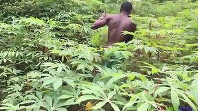 Big Tits Amateur Gives Blowjob at Cassava Plantation with Masked BBC