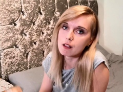 Blonde Housewife with big boobs masturbates with huge dildo