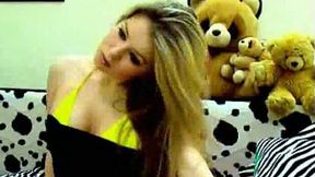 Silly and cute blonde babe in her room full of stuffed toys