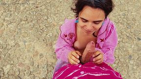 Amateur step-sis enjoys a wild time in the mountains as she sucks and